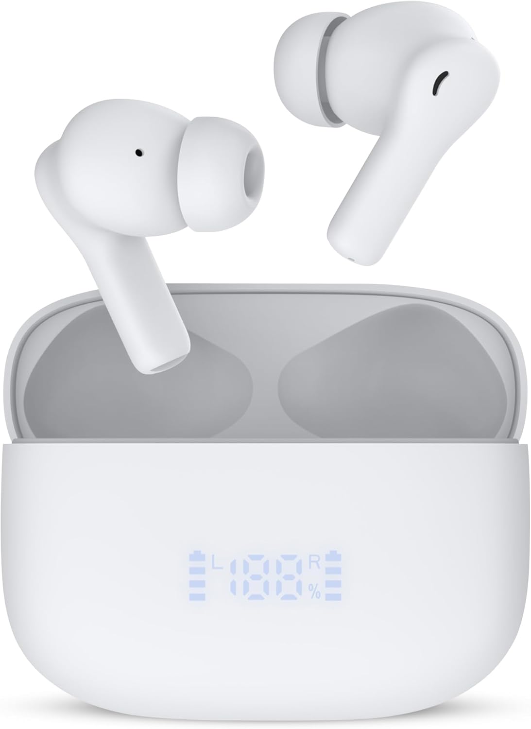 Beleth Earset Pro1 Wireless Earbuds Bluetooth 5.4 Headphones, Dual Connectivity, 50H Playtime, ENC/ANC Noise Cancelling, Deep Bass, LED Display, Wireless Charging Case โ White